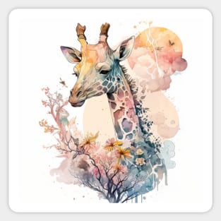 Giraffe Portrait Animal Painting Wildlife Outdoors Adventure Sticker